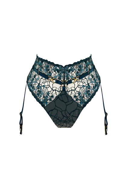 Bordelle Luxury Underwear Amela High Waist Thong Teal                          –        Bordelle Europe          